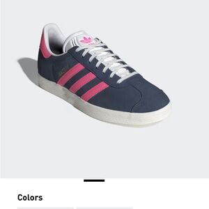 Adidas Dark Blue and Pink Gazelle Sneakers